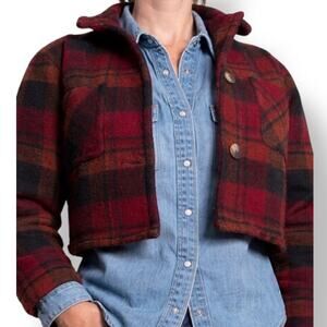 Vintage Woolrich Cropped Red Plaid Wool Jacket Made In USA Rugged Warm Winter